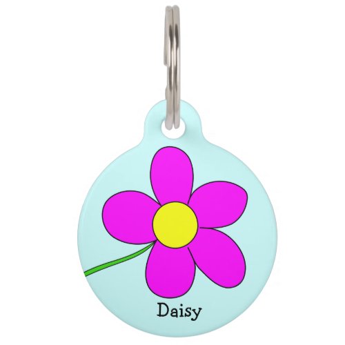 Graphic Daisy Flower on Blue Background Custom Pet Name Tag