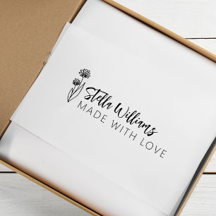 Graphic Daisy Script Made With Love Rubber Stamp