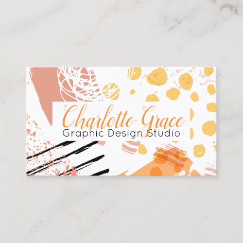 Graphic Design Brush Stroke Orange Personalized Business Card