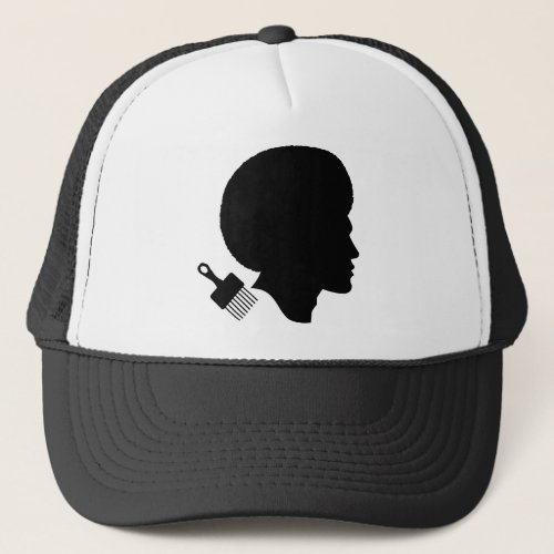  GRAPHIC DESIGN OF MAN WITH AFRO AND HIS AFRO PICK TRUCKER HAT