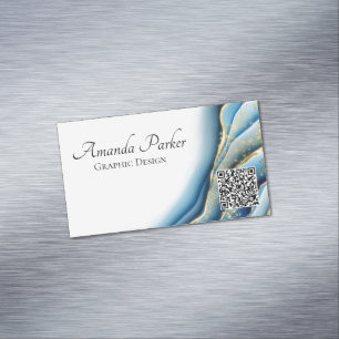 Graphic Design Teal Geode Ink QR Code Business Card Magnet