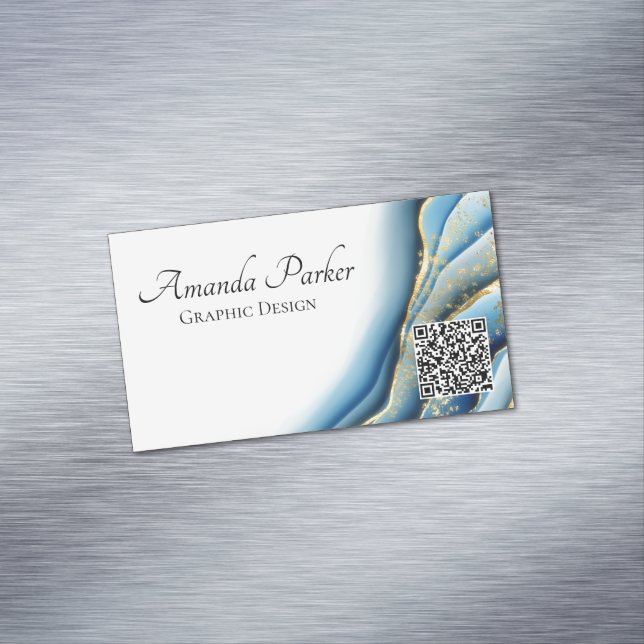 Graphic Design Teal Geode Ink QR Code Business Card Magnet (In Situ)