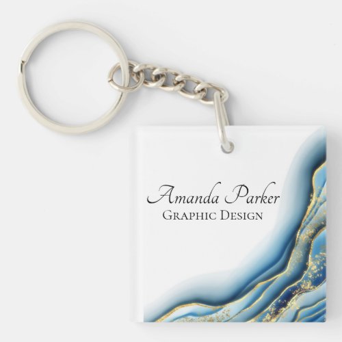 Graphic Design Teal Gold Ink QR Code Square Keychain