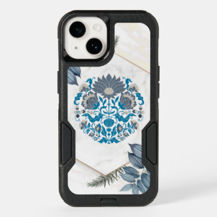 Graphic Design, Teal Mandala Floral Frame OtterBox iPhone 14 Case