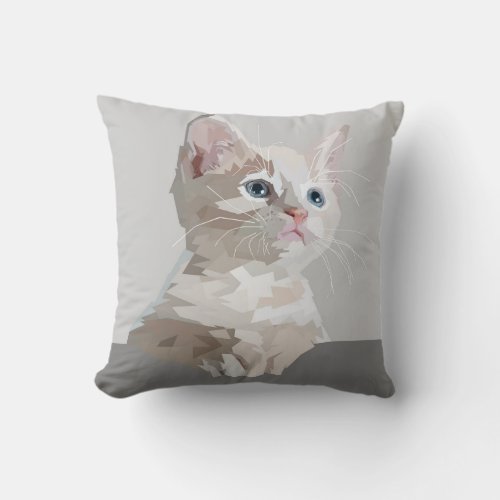 Graphic Design White Kitten  Throw Pillow