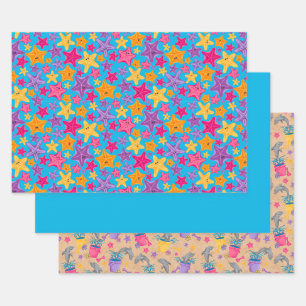 Graphic Dolphin Starfish Bold Under the Sea Wrapping Paper Sheets