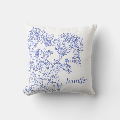 graphic drawing blue Chrysanthemums custom pillow