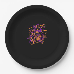 Graphic Eat Drink And Be Scary Halloween Party Fal Paper Plates