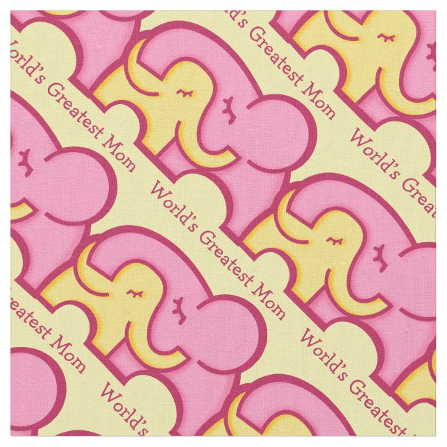 Graphic elephant hug mom personalized pattern fabric (Close Up)