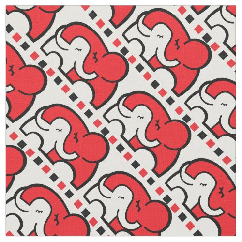 Graphic elephant hug mono red pattern fabric
