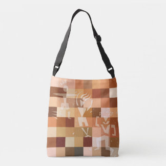 Graphic figures on color blocks crossbody bag