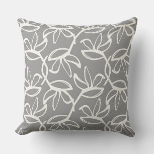 Graphic Floral ; Cottage Gray Throw Pillow
