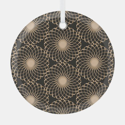Graphic Floral Tracery Grid Pattern Glass Ornament