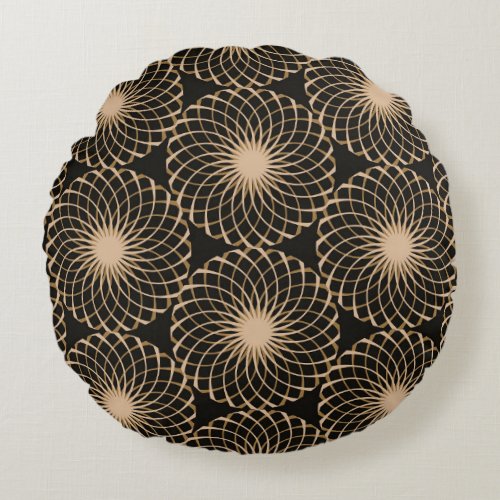Graphic Floral Tracery Grid Pattern Round Pillow