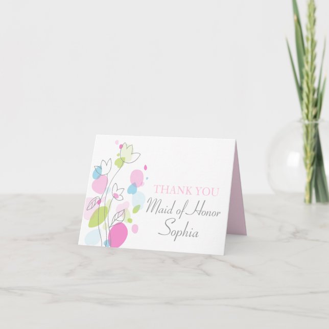 Graphic floral wedding Maid of Honor thanks card (Front)