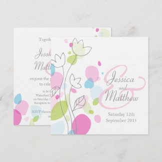 Graphic flower petals square wedding invitations