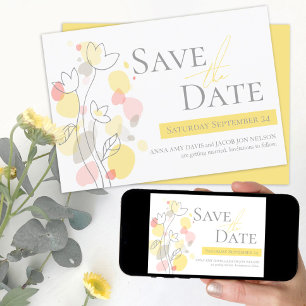 Graphic flower petals yellow gray save the date announcement