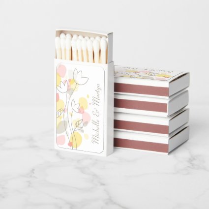 Graphic flower petals yellow orange gray wedding matchboxes
