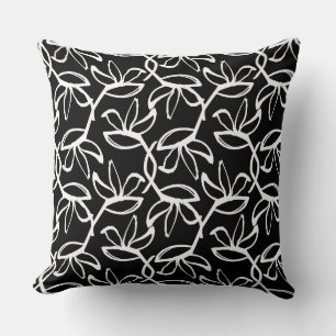 Graphic Flowers in Black and White Throw Pillow