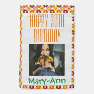 Graphic Flowers Thirtieth Birthday Photo Garden Flag