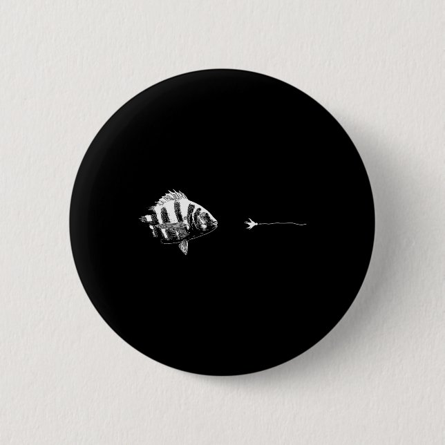 Graphic Fly Fishing Hook Line - Fish Sheepshead  Button (Front)