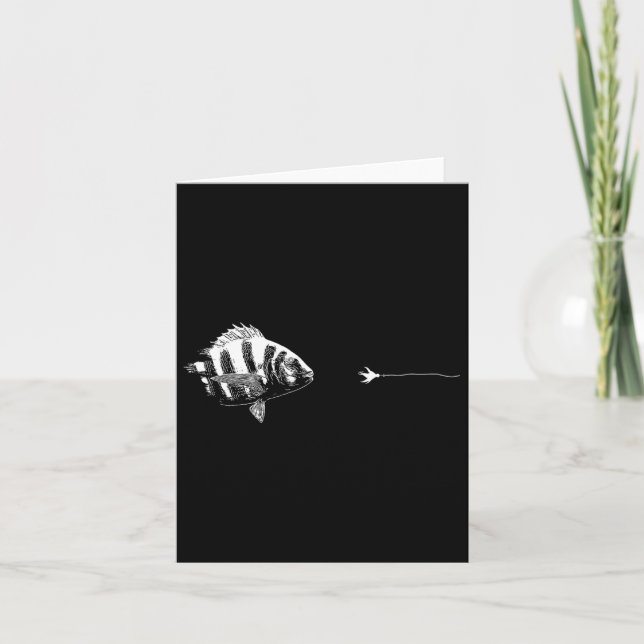 Graphic Fly Fishing Hook Line - Fish Sheepshead  Card (Front)