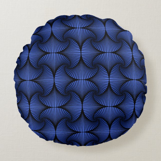 Graphic Geometric 3D Scallop Fan Blue Round Pillow (Front)