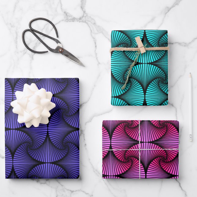 Graphic Geometric 3D Scallop Fan Variety Pack Wrapping Paper Sheets (Front)