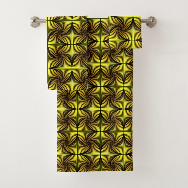Graphic Geometric 3D Scallop Fan Yellow Bath Towel Set (Insitu)