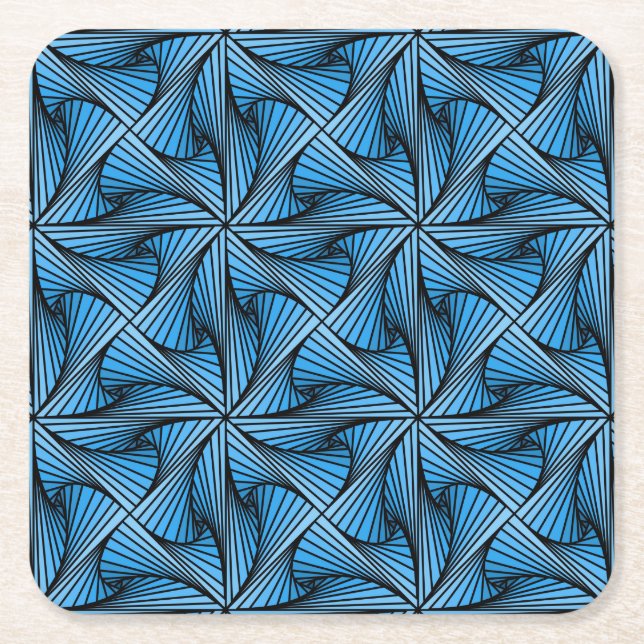 Graphic Geometric 3D Spiral Twist Blue Square Paper Coaster (Front)