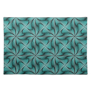 Graphic Geometric 3D Spiral Twist Turquoise Green Cloth Placemat
