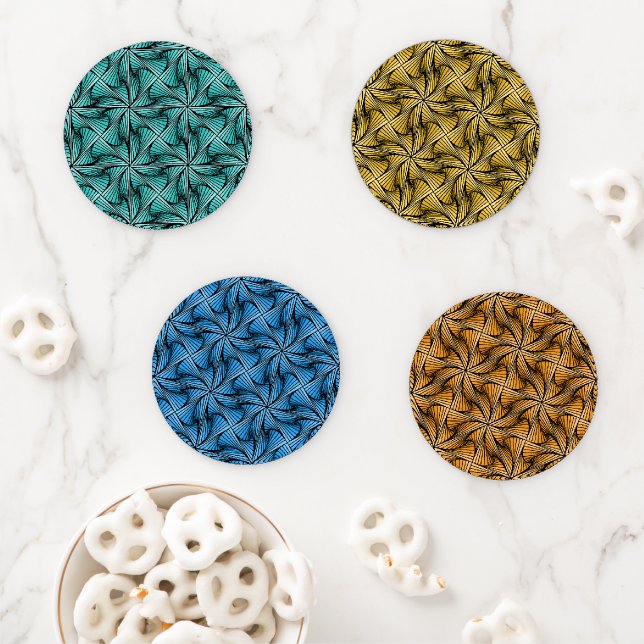 Graphic Geometric 3D Spiral Twist Turquoise Green Coaster Set (In Situ)