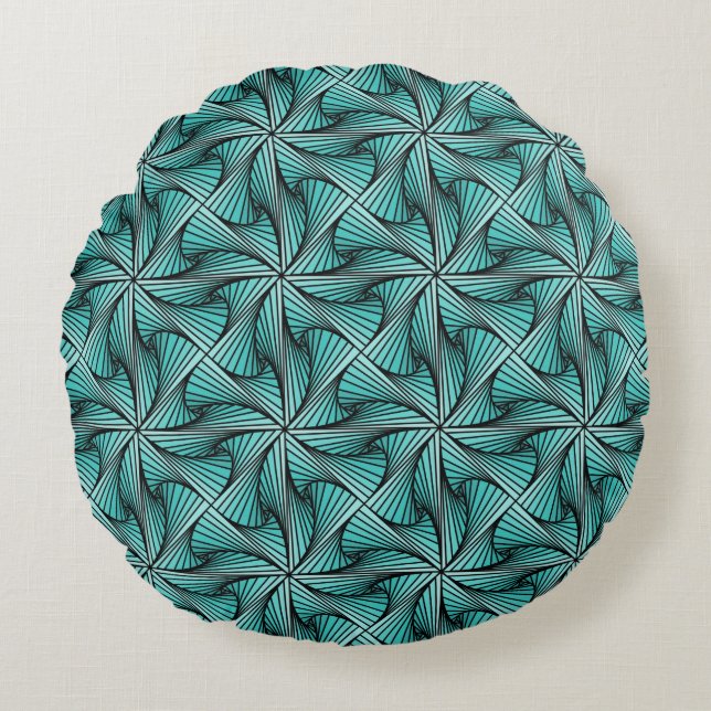 Graphic Geometric 3D Spiral Twist Turquoise Green Round Pillow (Front)