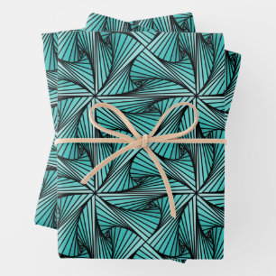 Graphic Geometric 3D Spiral Twist Turquoise Green Wrapping Paper Sheets