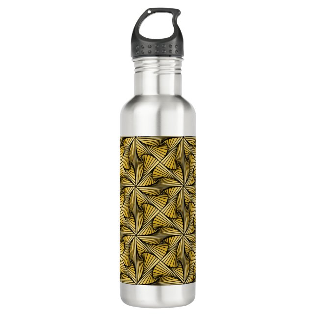 Graphic Geometric 3D Spiral Twist Yellow Stainless Steel Water Bottle (Front)