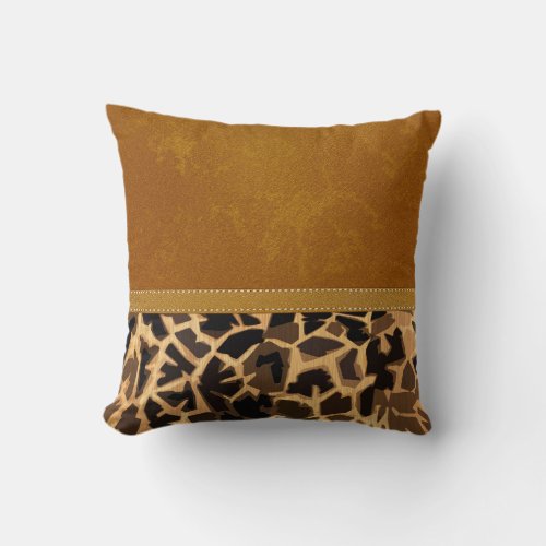 Graphic Giraffe Print Digital Distressed Leather Throw Pillow