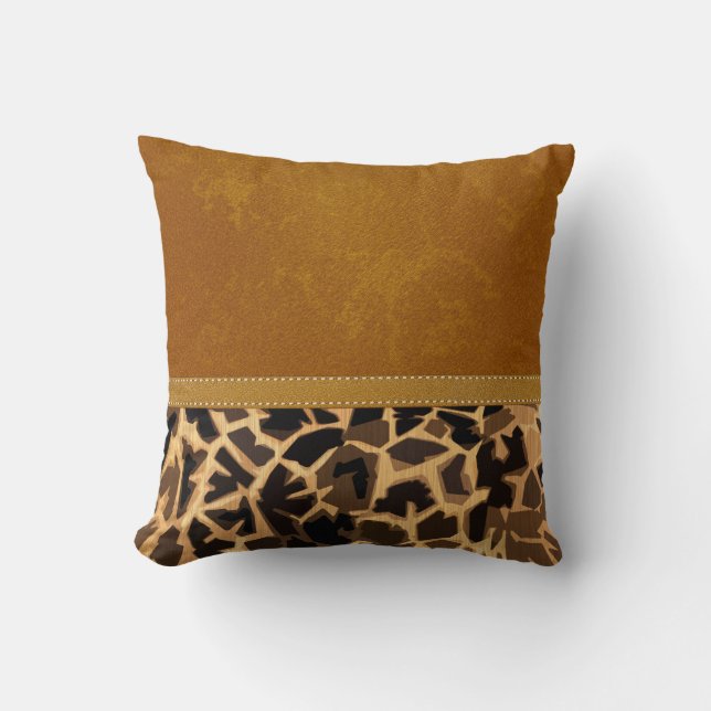 Graphic Giraffe Print Digital Distressed Leather Throw Pillow (Front)