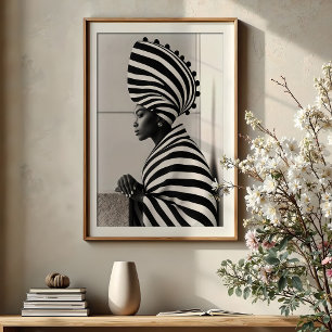 Graphic Glamour: Striped Avant-Garde Portrait Poster