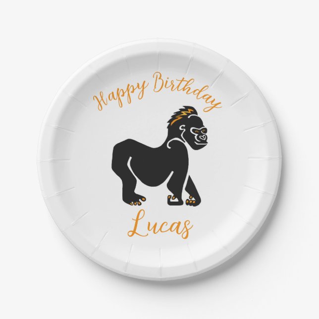 Graphic GORILLA -Wildlife -Happy Birthday - Party Paper Plates (Front)