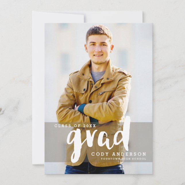 Graphic Grad Modern Brush Lettered | Graduation Invitation (Front)