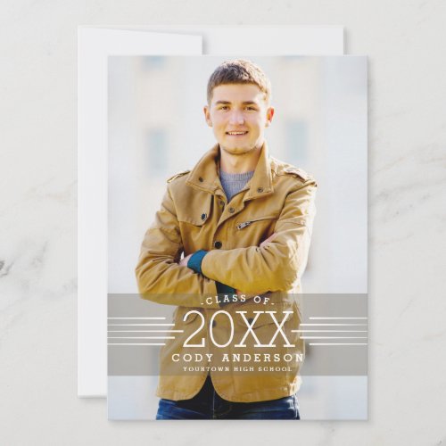 Graphic Grad | White Text Photo Graduation Party 5x7 Paper Invitation Card