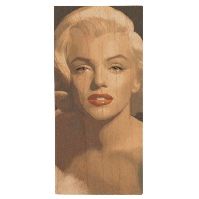 Graphic Gray Marilyn Wood USB Flash Drive (Front Vertical)