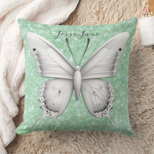 Graphic Green Yellow Watercolor Butterfly Throw Pillow