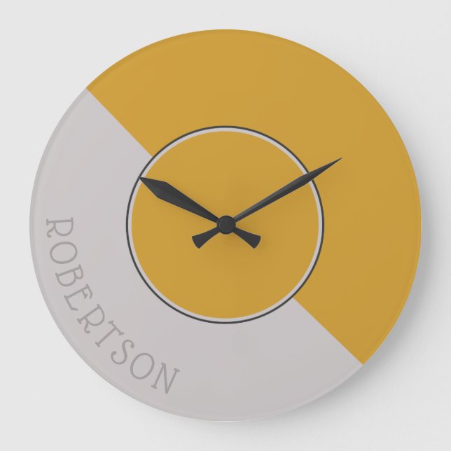 Graphic Hot Mustard and Taupe Personalized Large Clock (Front)