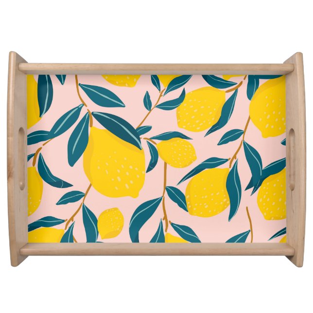 Graphic illustrated lemons: pink seamless pattern serving tray (Front)