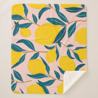 Graphic illustrated lemons: pink seamless pattern sherpa blanket
