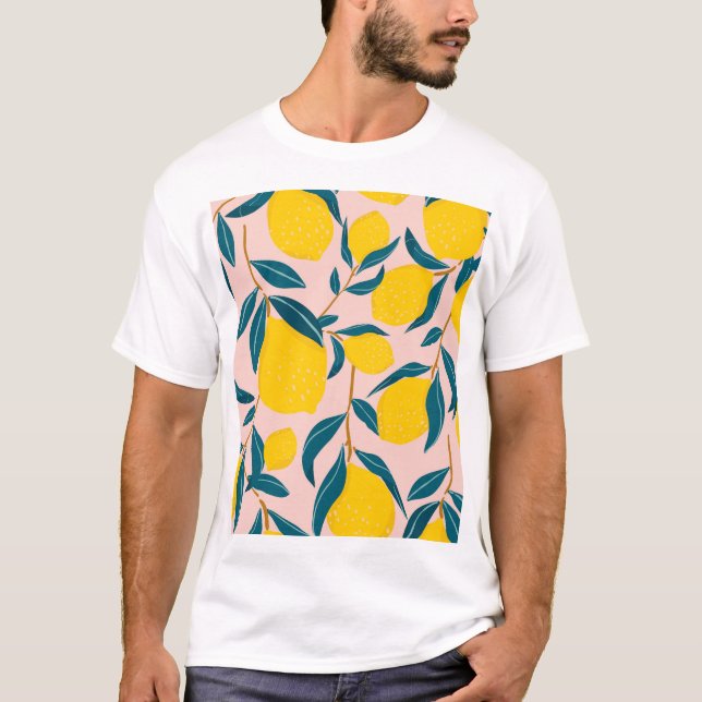 Graphic illustrated lemons: pink seamless pattern T-Shirt (Front)