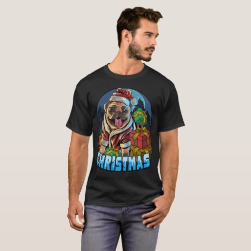Graphic Illustration Christmas Pug T_Shirt