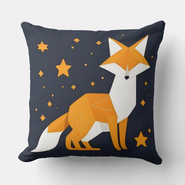 Graphic Illustration of a Fox in Geometric Style Throw Pillow (Front)