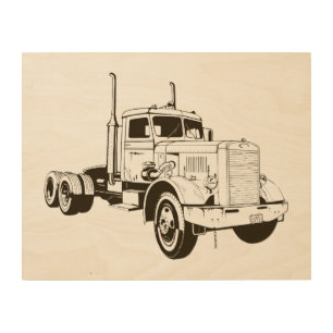 graphic illustration of old truck on wood wall art